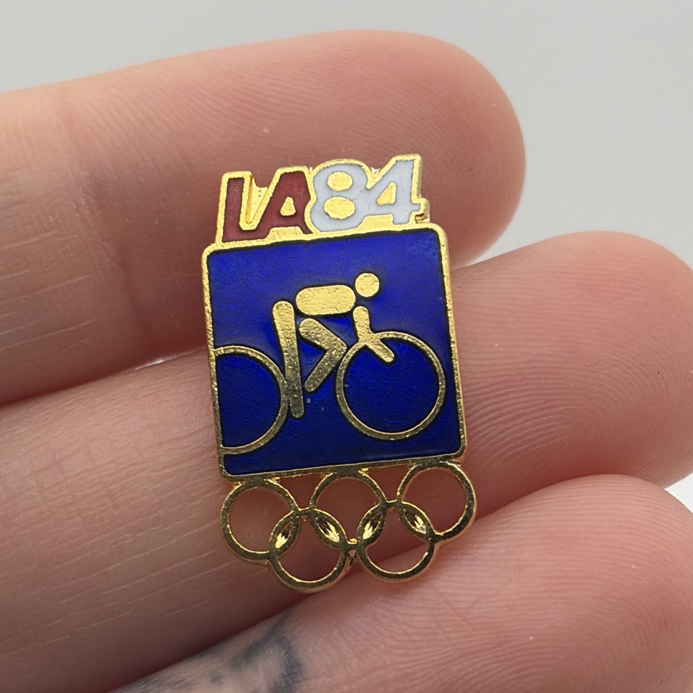 1984 Los Angeles Olympics Cycling Event Lapel Hat Pin Blue